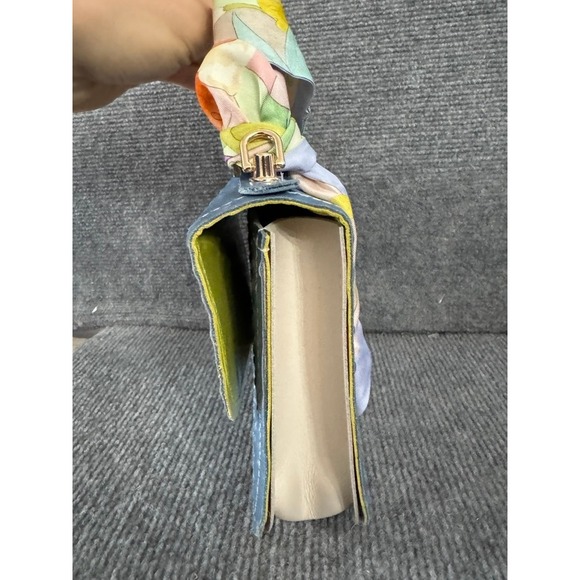 Alice Yardley Blue Ostrich Embossed Leather Top Handle Bag with Scarf Accent - Picture 6 of 11